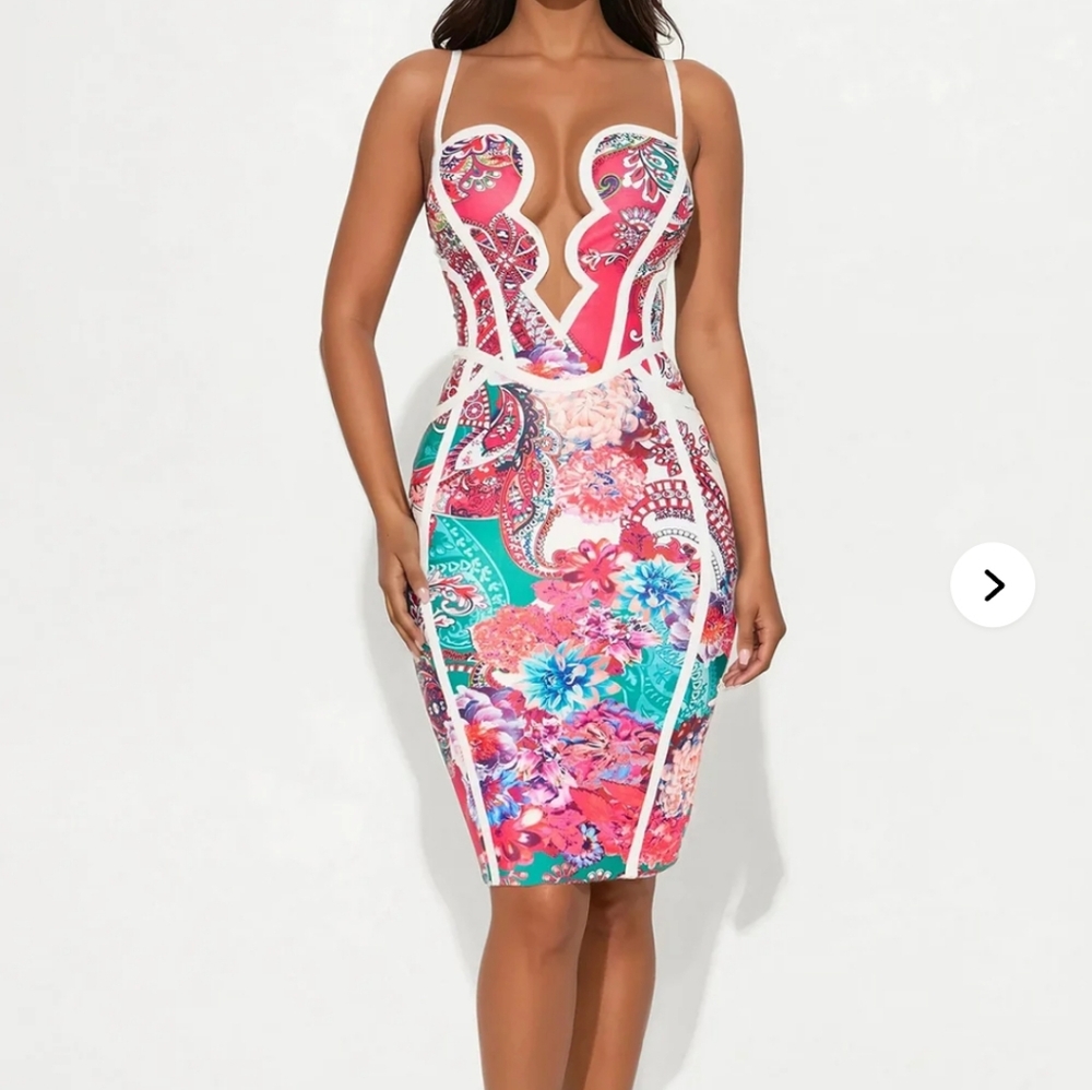 Floral Multicolor Bodycon Dress NWT Size XL